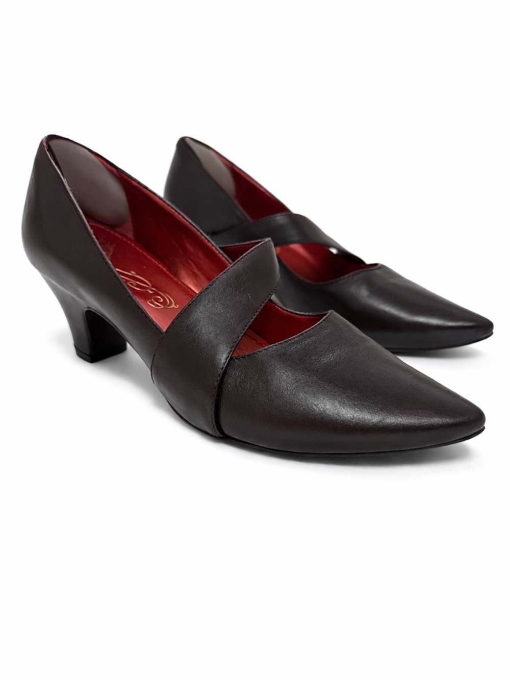 BRONX Brown Leather Mary Jane Heels Pointed Toe Dark Academia